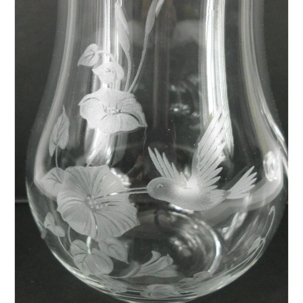 Vintage Avon Hummingbird Crystal Pitcher Etched Design Hand Blown Made in France